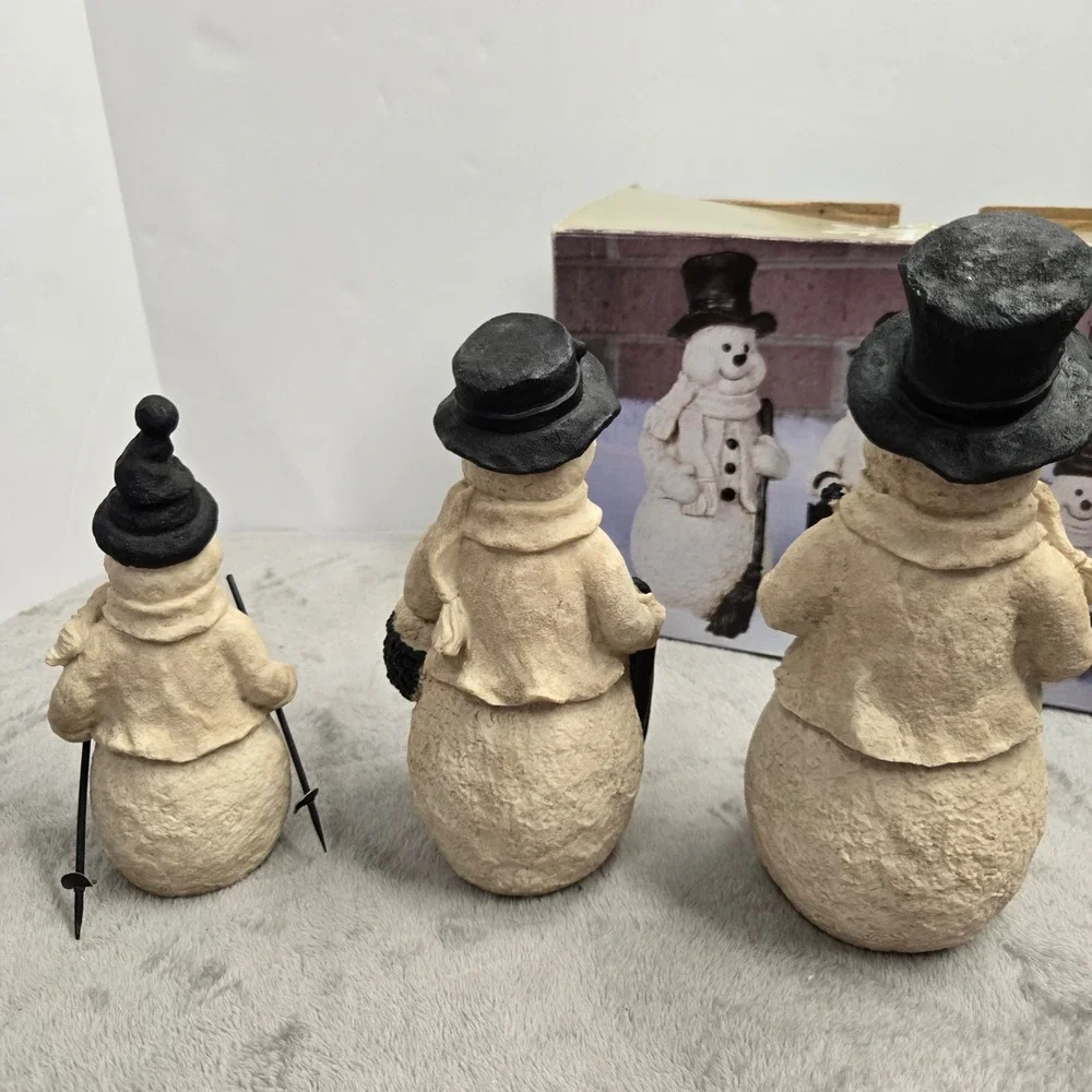 Holiday by Kirklands Snowman Figurine Trio Set Cream Black Resin Winter Decor